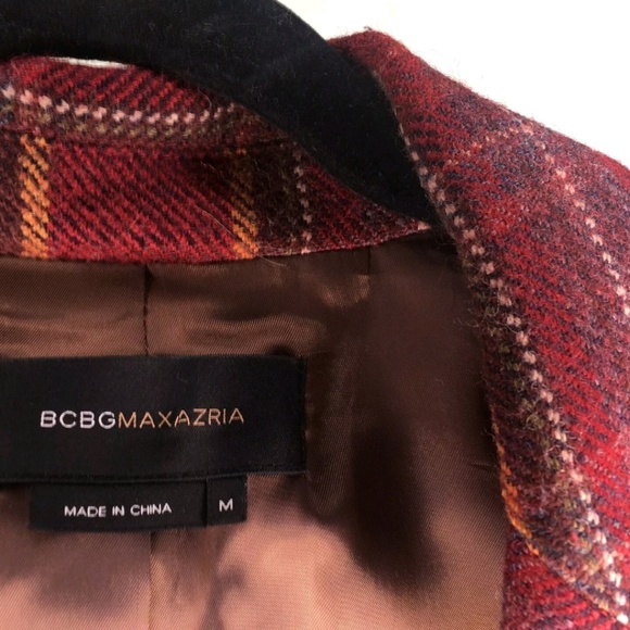 BCBG Max Azria M Burgundy Brown Plaid Layered Wool - Picture 4 of 4